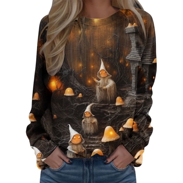Pullover Tops For Womens Print O Neck Sweatshirt Neck Fit Pullover Tops Suitable Long Sleeve Workout Shirts Loose Blouse