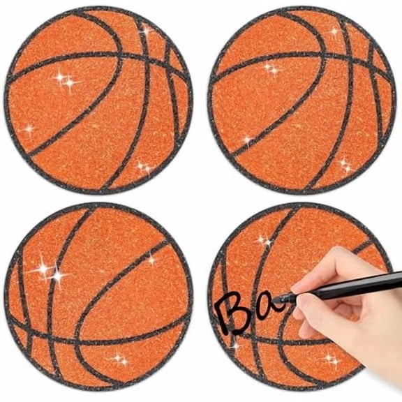 Glitter Basketball Cutouts- 100Pcs Sport Ball Bulletin Board Basketball Shape DIY Paper Cuts Party Decorations for Sports Theme Party Baby Shower Birthday Classroom Game Day Wall Decor Supplies