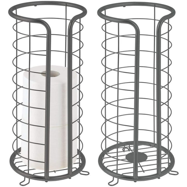 Decorative Metal Free Standing Toilet Paper Holder Stand with Storage for 3 Rolls of Toilet Tissue - for Bathroom/Powder Room - Holds Mega Rolls - Matte Black