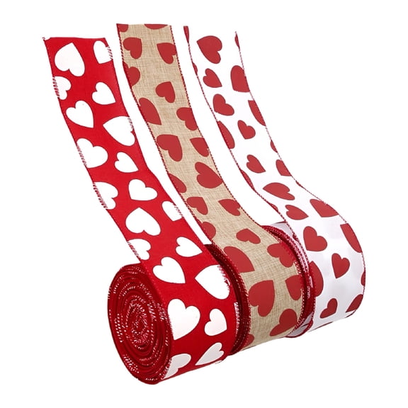 AUQ 3 Rolls Valentines Day Ribbon Love Valentine's Wired Iron