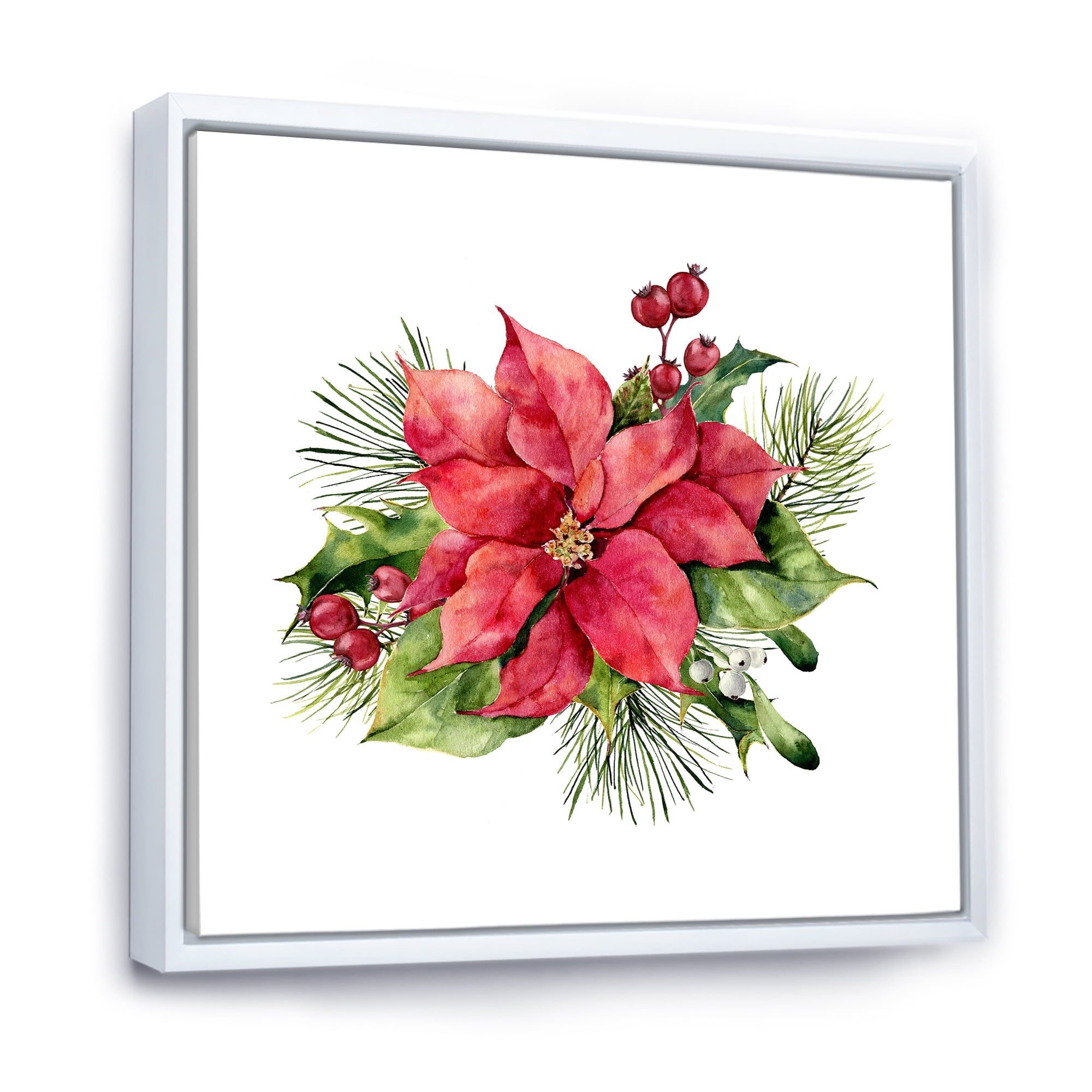 Designart 'Christmas Fir Branch and Holly Mistletoe Berries I' Traditional Framed Canvas Wall Art Print