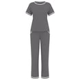 thumbnail image 5 of Wensltd Women's Summer Pajama Set Short Sleeve Notch Collar Tops and Elastic Waist Shorts 2 Piece, 5 of 6