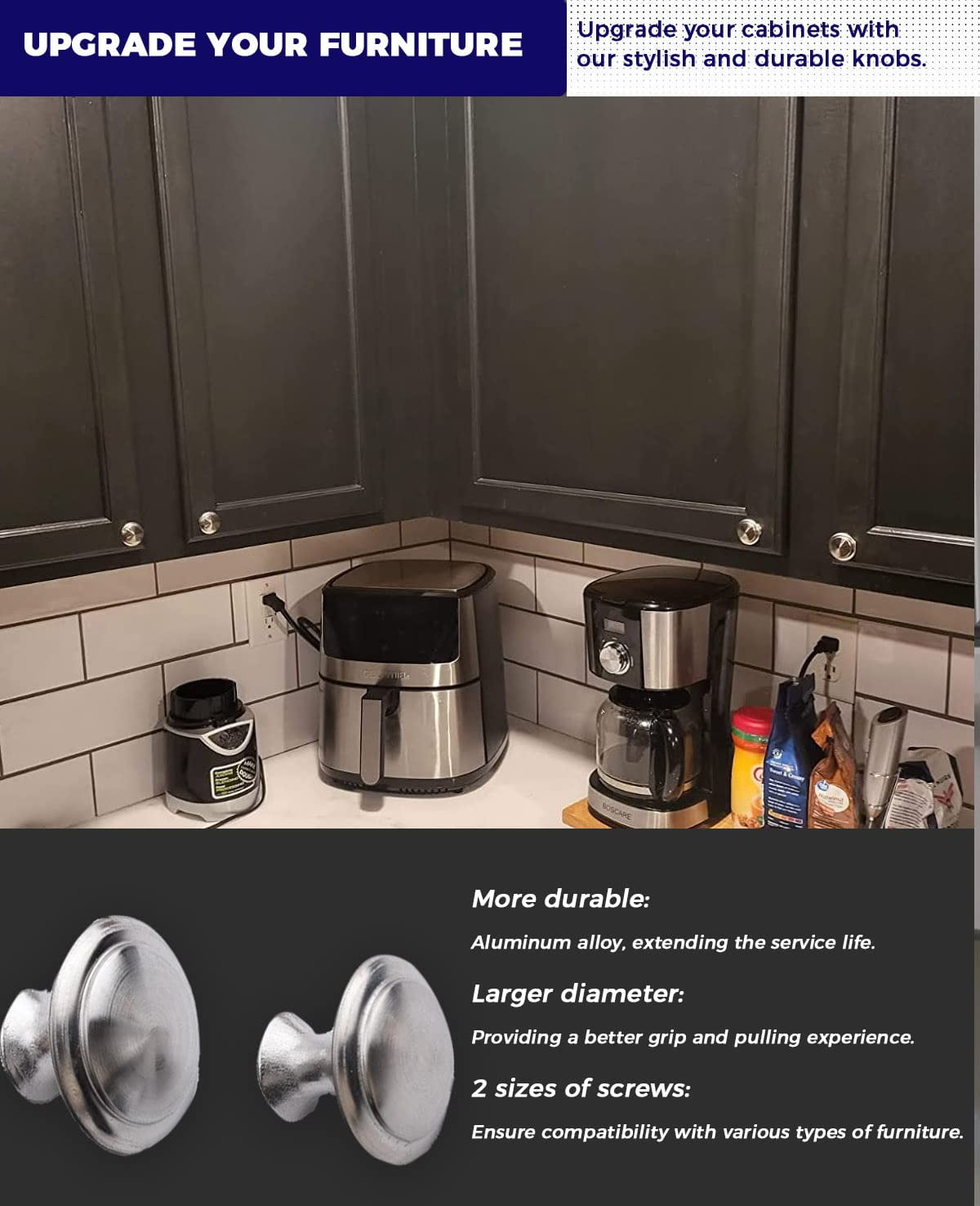 30 Pack Round Kitchen Cabinet Knobs, 1.2" 30mm Flat Black Zinc Round Drawer Knob for Cabinets Dressers,with Screw