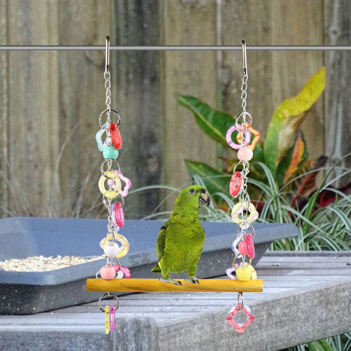 Toyandona Natural Wood Pet Bird Swing with Hanging Buckle, Plastic for Small Birds and Parrots