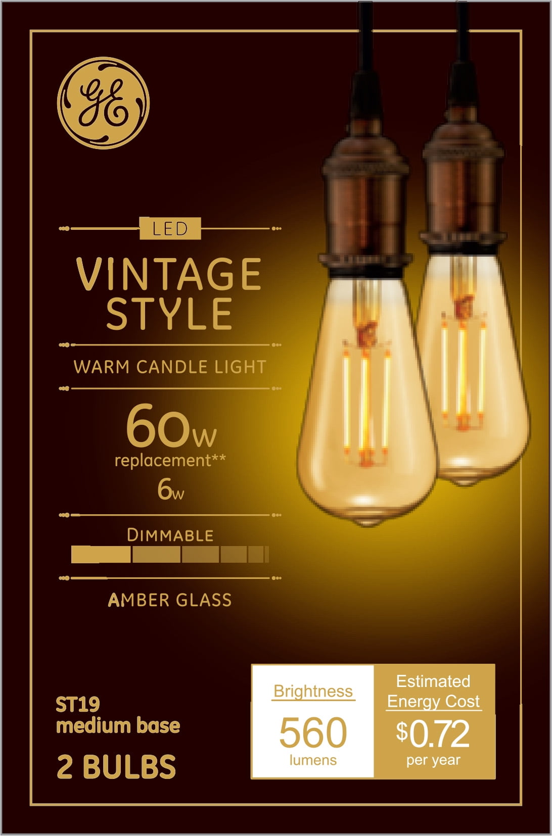 de ober blad Lucht GE Vintage Style LED Edison Light Bulbs, Amber Finish, Warm Candlelight,  ST19 Bulb, 2pk - Walmart.com