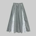 thumbnail image 2 of yueewhu Women Plaid Skirt Blue and White Elastic Waist Elegant Long Dress Lace Maxi Flared Skirt (Black, One Size), 2 of 5