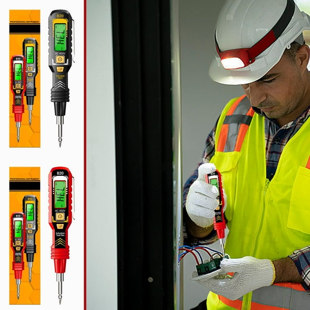Bolígrafo 2-en-1 para probador de voltaje digital | Detección de cables sin contacto y activas | Pantalla LCD | Alarma Sonora/Visual | Medición de voltaje de CA | Prueba de continuidad | Brocas