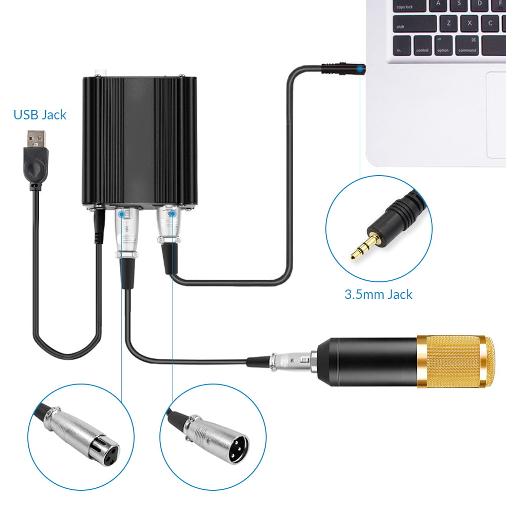 XLR to USB Microphone Cable EBXYA 2-Channel 48V Phantom Power Supply for Condenser Microphone Music Recording Equipment 