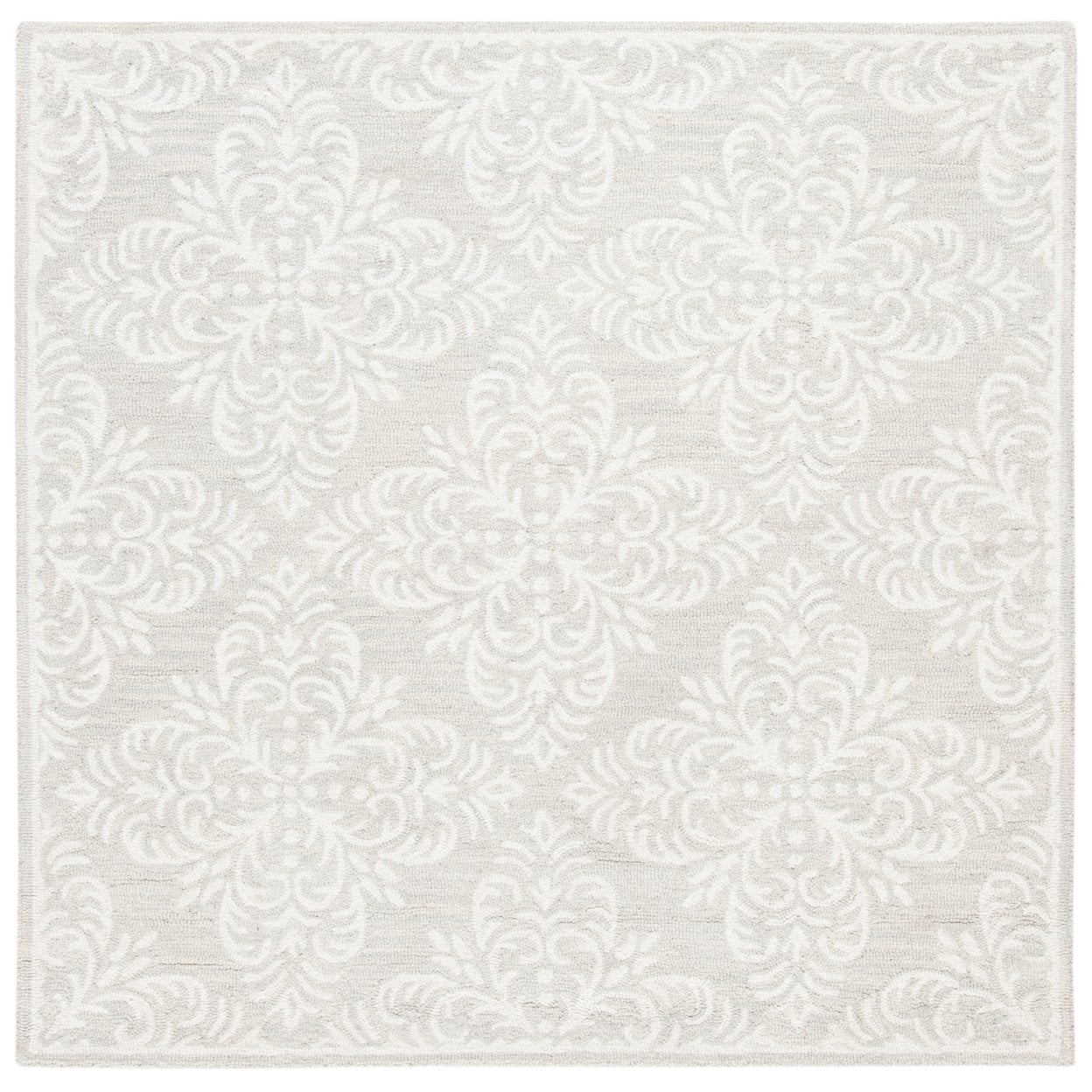 SAFAVIEH Micro-Loop Laidley Geometric Floral Wool Area Rug, Silver/Ivory, 5' x 5' Round