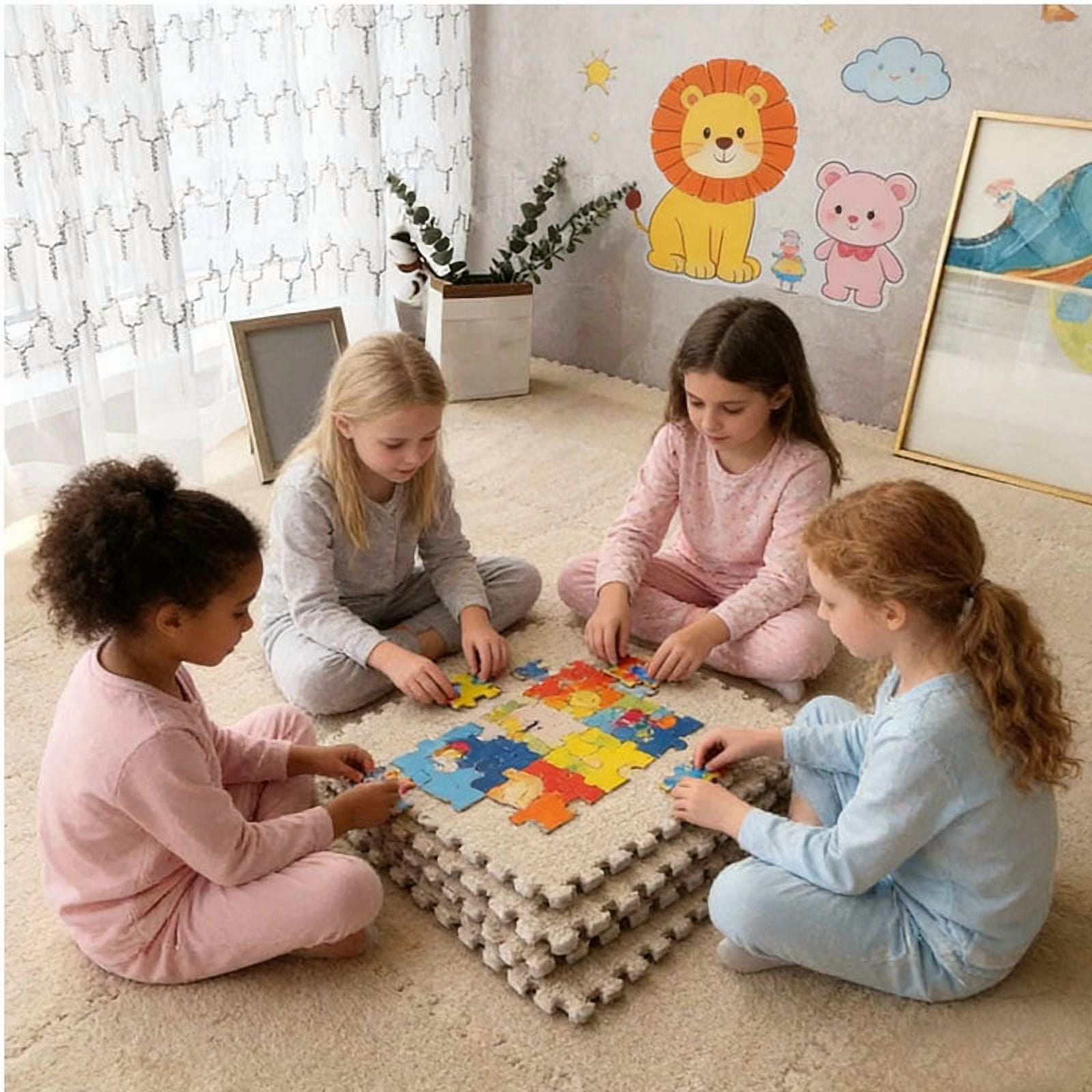 20Piece Carpet Squares Puzzle Mat 11.8" x 11.8" Plush Interlocking Carpet Tiles, Foam Floor Tiles for Baby Play Mat - Kids Soft Play Mats Anti Slip Jigsaw Flooring Playmat Playroom Rug