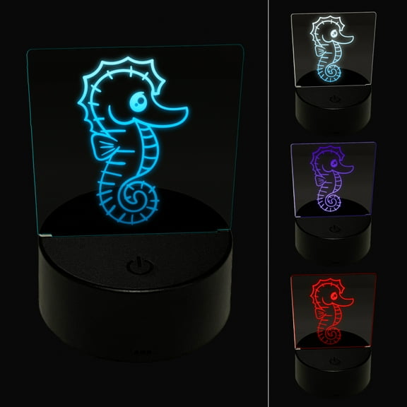 Kawaii Seahorse LED Night Light Sign 3D Illusion Desk Nightstand Lamp