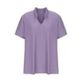 thumbnail image 4 of USSUMA Womens Tops Womens Plus Size T-Shirts V-Neck Puff Short Sleeve Tops Casual Summer Top Hollow Out Blouses Leisure Sale Purple Polyester+Spandex XXL, 4 of 5
