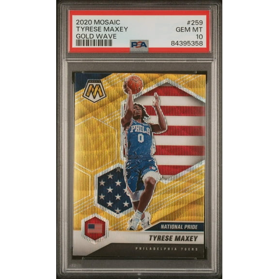 Graded 2020 Panini Mosaic Tyrese Maxey #259 Gold Wave Rookie RC Basketball Card PSA 10 Gem Mint