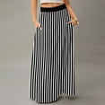 thumbnail image 2 of WTOBBY Women's Casual Leisure Foldable Striped Plaid Print High Waist Skirt with Hidden Pocket, Draped Relaxed Long Maxi Skirt for Travel Packing and Adventures,Black 2XL, 2 of 5