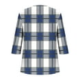 thumbnail image 4 of EchfiProm Tee Shirts Womens Plaid Blue 3/4 Sleeve Pullover Crew Neck Dressy Casual Loose Fit Blouse, 4 of 7
