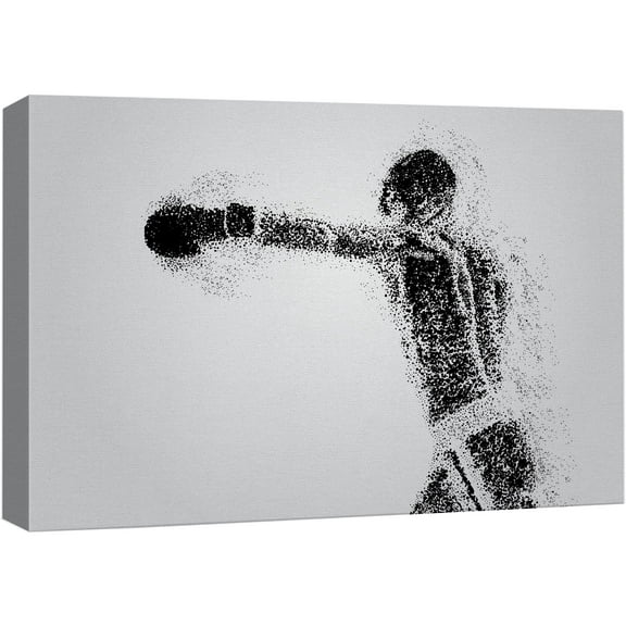 wall26 Canvas Print Wall Art Dot Explosion Boxer Throws a Punch Sports Athletes Digital Art Modern Art Rustic Scenic Urban Exercise Colorful for Living Room, Bedroom, Office - 24"x36"