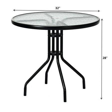 32 Patio Round Table Tempered Glass Top W Umbrella Hole Steel Frame Canada 32 Patio Round Table Tempered Glass, Outdoor Dining Table With Umbrella Hole Canada