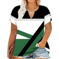 thumbnail image 5 of Womens Summer Top Plus Size Short Sleeve V Neck Color Block Casual T shirt Tunic Tops, 5 of 8