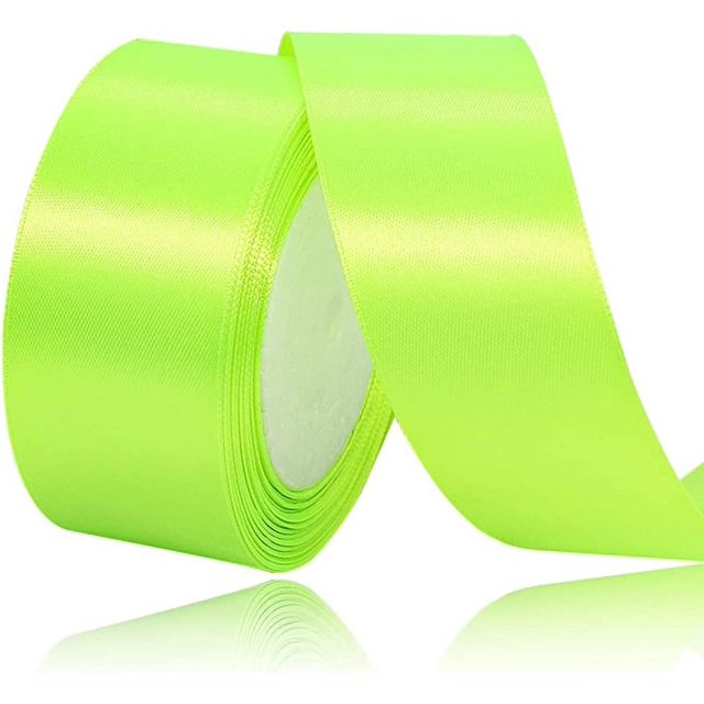 LAICAIW Solid Color Neon Green Satin Ribbon, 1-1/2 Inches x 25 Yards Fabric Satin Ribbon for Gift Wrapping, Crafts, Hair Bows Making, Wreath, Wedding Party Decoration and Other Sewing Projects
