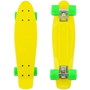 Penny Board, 22" Mini Skateboard Plastic Cruiser Board with All-in-One Skate T-Tool (Yellow)