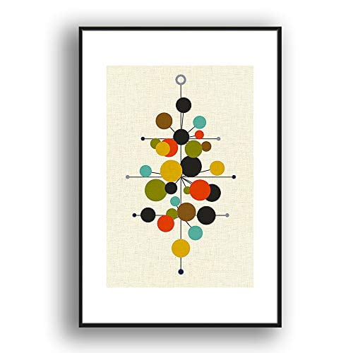 IDEA4WALL Framed Canvas Wall Art Multicolor Round Ball Skewers Geometric Abstract Digital Art Nordic Boho Print Minimal Contemporary Wall Decor for Living Room, Bedroom, Office - Black 24"x36"