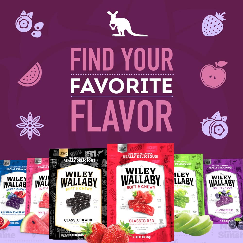 Wiley Wallaby Licorice 24 Ounce Classic Gourmet Soft & Chewy Australian Huckleberry Licorice Candy Twists, 2 Pack