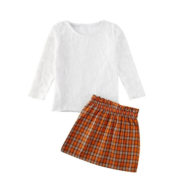 Bébé bébé Filles Tops Dentelle Jupe à Carreaux Robe 2Pcs Tenues d'Été Vêtements Ensemble