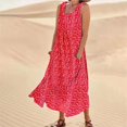thumbnail image 2 of Robes d'Été pour Femmes Robe de Plage en Lin Col Décontracté Ample Robe Midi avec Poches, 2 of 9
