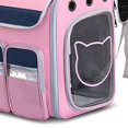 thumbnail image 3 of Mochila para mascotas, correa de hombro ajustable transpirable, bolsa portamascotas pequeña plegable para viajes de perros y gatos, rosa, sin barra de tracción, 3 of 5
