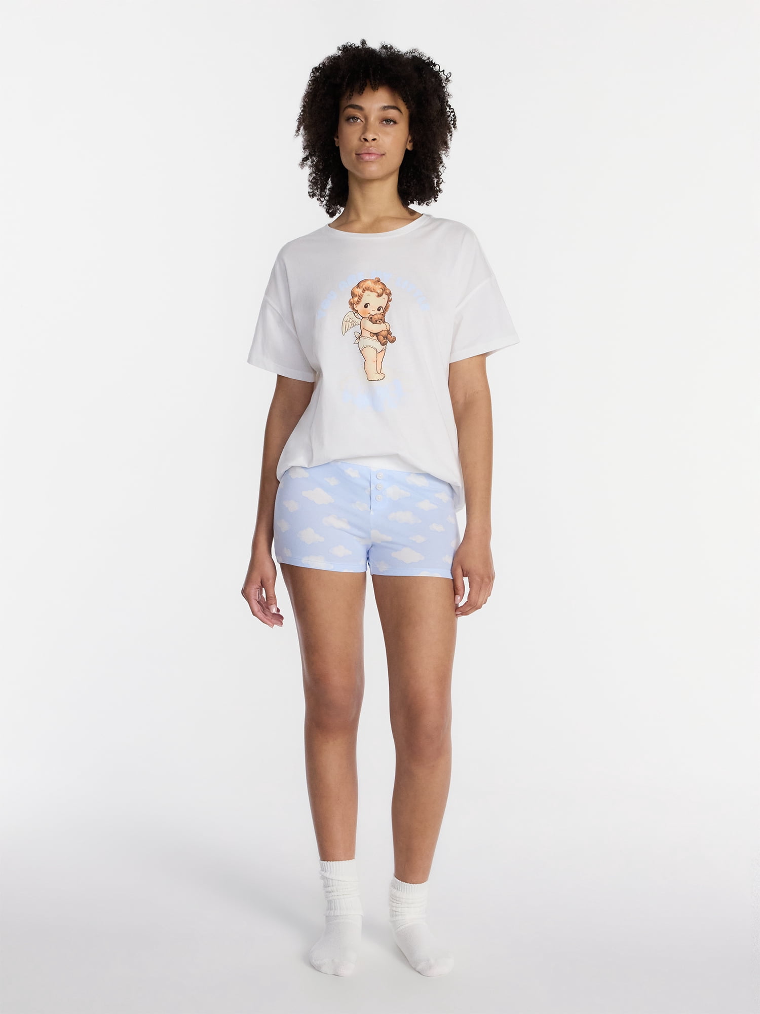 No Boundaries Sleepwear Oversized Graphic Cotton Tee, Women’s and Women’s Plus XXS-3X