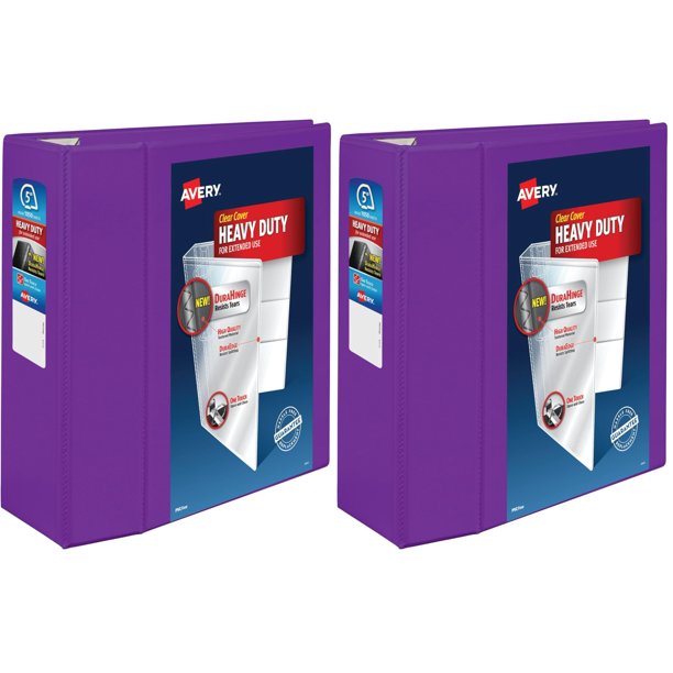 Carpeta Avery resistente de 5" con anillas EZD, morado, paquete de 2