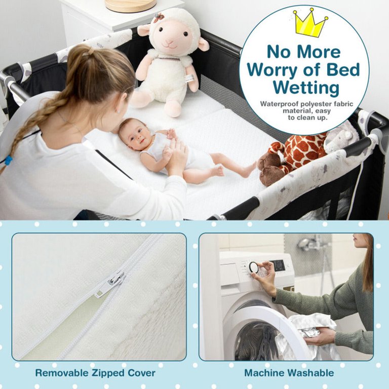 Tri-Fold Pack And Play Mattress Pad Topper - 38x26 Inch, Soft, Breathable, Removable Waterproof Cover