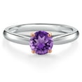 thumbnail image 3 of Gem Stone King 10K Two Tone Gold Purple Amethyst Solitaire Engagement Ring for Women | 0.48 Cttw | Round 5MM | Gemstone February Birthstone | Size 5, 3 of 6
