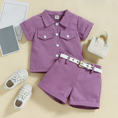 

Hunpta Summer Toddler Girls Short Sleeve Tops And Shorts Belt Outfit