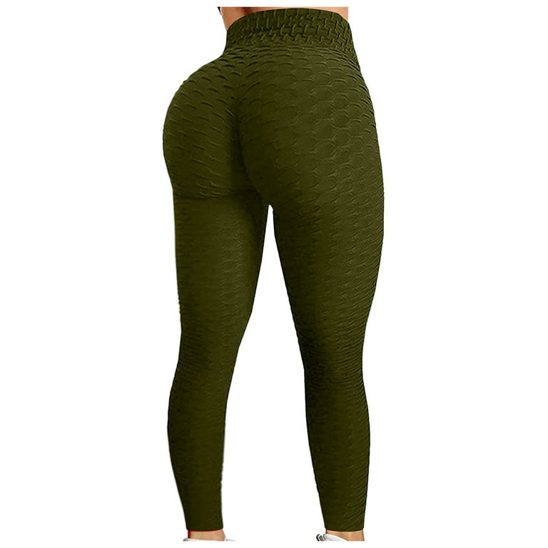 Women's High Waist Textured Yoga Pants Tummy Control Slimming Booty Leggings  Workout Running Butt Lift Tights Leggings for Women Leggings Leggings with  Pockets for Women Flared Leggings Army Green at  Women's