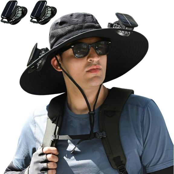 MGEZCOO Outdoor Wide Brim Sun Hat with Solar Fan, Solar & USB Charging,Outdoor Fishing Hat,Hat with Fan,Solar Fan Hat Upf50 