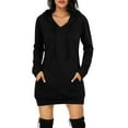 thumbnail image 2 of Odeerbi Shirts for Women Tops Blouses Long-sleeved Pocket Pullover Hoodie Dress Waist Sweatshirt Solid Black, 2 of 5