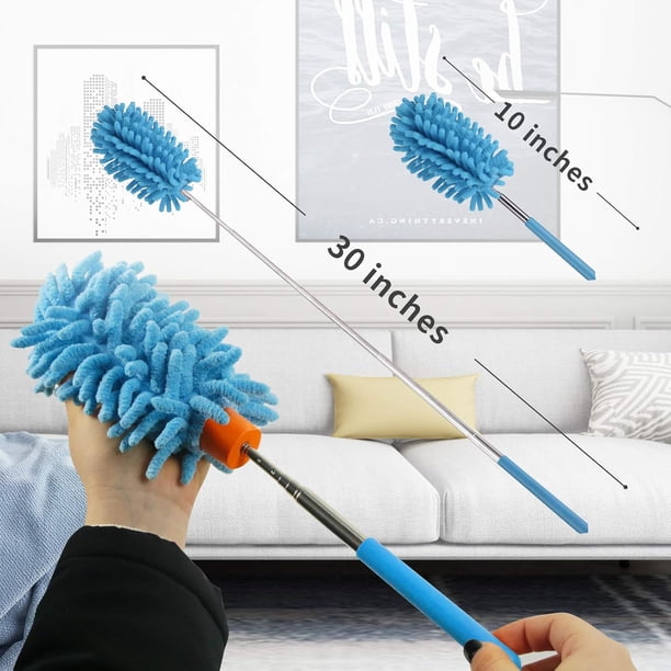 Plumero de microfibra, palo extensible para limpieza, cabezal de microfibra lavable desmontable, 3 piezas para coche, ventana, muebles, oficina