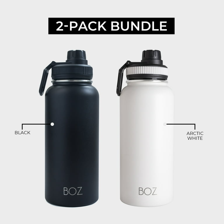 Boz Stainless Steel Water Bottle XL (1 L / 32oz) Wide Mouth, BPA Free, Vacuum Double Wall Insulated (Matte Black)
