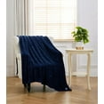 thumbnail image 3 of Chaps Solid Silky Soft Flannel Fleece Throw Blanket Navy 50” X 70” (One Size), 3 of 4