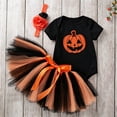 thumbnail image 5 of ZHOGXU Baby Girls Halloween Outfit Short Sleeve Pumpkin Printed Top Bow Lace Tutu Skirt Headband 3PCS Set For Kids,Black,3-6 Months, 5 of 5