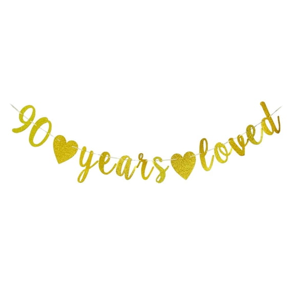 90 Years Loved banner Happy 90th Birthday Party Sign,90Th Anniversary/Birthday Party Decorations Supplies