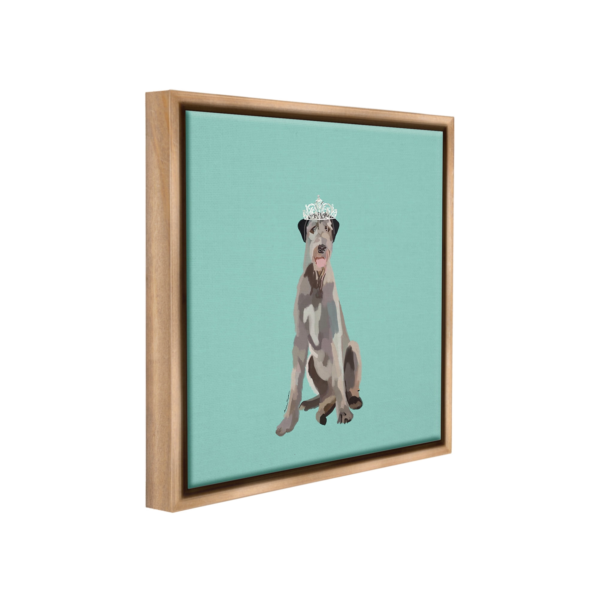 Stupell Industries Regal Dog in Crown Animals & Insects Painting Brown Floater Framed Canvas Art Print Wall Art, 18 x 18
