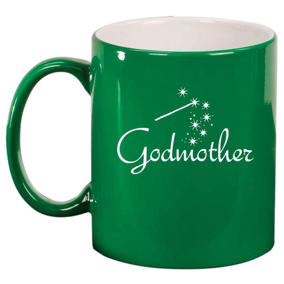 Godmother Ceramic Coffee Mug Tea Cup Gift for Her, Sister, Women, Family, Best Friend, Grandma, Cousin, Mom, Cute, Girlfriend, Wife, Mother’s Day, Baptism, Birthday, Housewarming (11oz Green)
