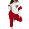 thumbnail image 2 of Sweatsuits for Women 2 Piece Heart Print Color Block Sweatshirt Fashion Casual Crewneck Lounge Sets Red XL, 2 of 10