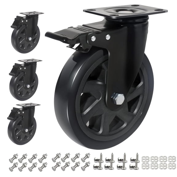6 Inch Caster Wheels Set of 4 Heavy Duty,3000lbs Swivel Caster Wheels with Brake,PVC Heavy Duty Caster Wheel for Furniture,Cart,Workbench,Kitchen,Cabinets,Planters(Hardware Included)