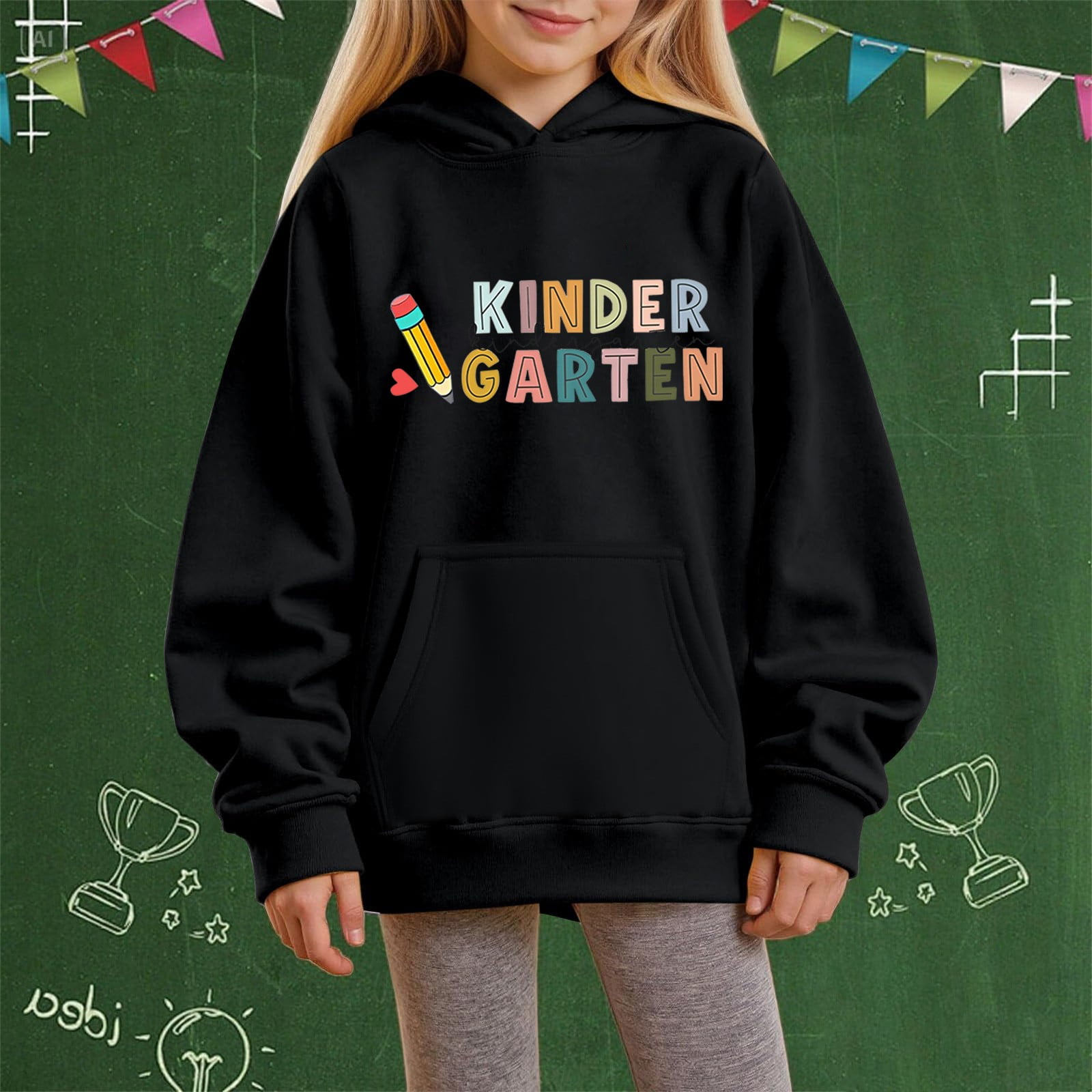 GiLiling Women Back to School Graphic Long Sleeve Sweatshirt Preschool Kindergarten Loose Pullover Top Trendy Y2K Style Soft Casual Fall Fashion Tee Shirts (Black 5-6 years)