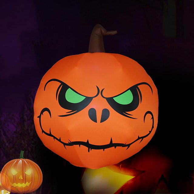 Inflatable Halloween Green Eyed Pumpkin Model 1.2m Halloween Decoration Garden Lawn Decoration with LED Light Outdoor Decoration(EU Plug)