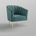 thumbnail image 5 of Edzard Teal/Gold Velvet Accent Chair - Upholstered Barrel Chair, Channel Tufted Back and Rolled Arm, Tapered Mirrorred Lacquer Finish Legs, 5 of 10