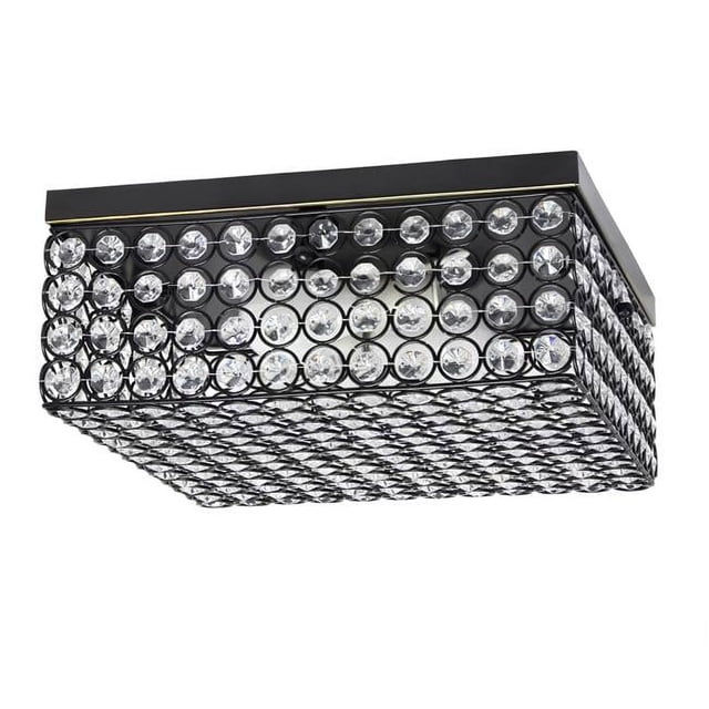 Elegant Designs 12 Inch Elipse Crystal 2 Light Square Ceiling Flush Mount, Restoration Bronze